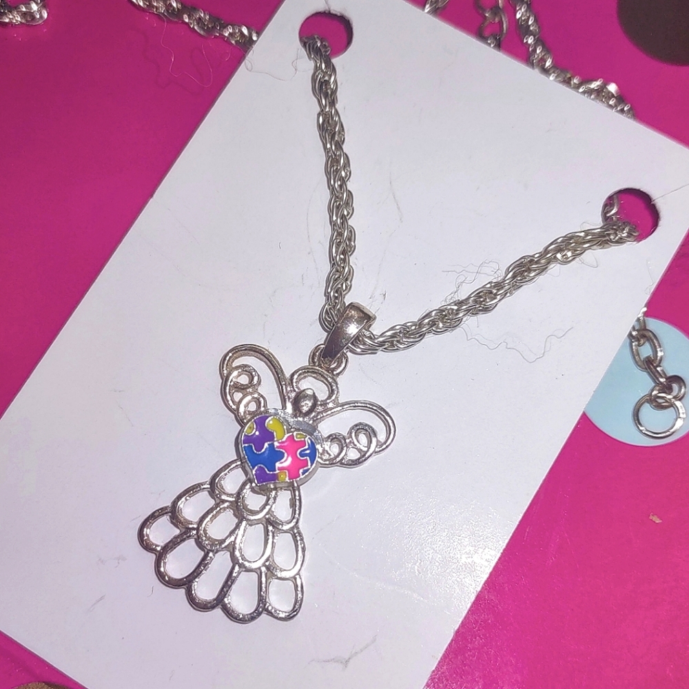 Autism Angel Pendant w/ Puzzle Piece Awareness Heart